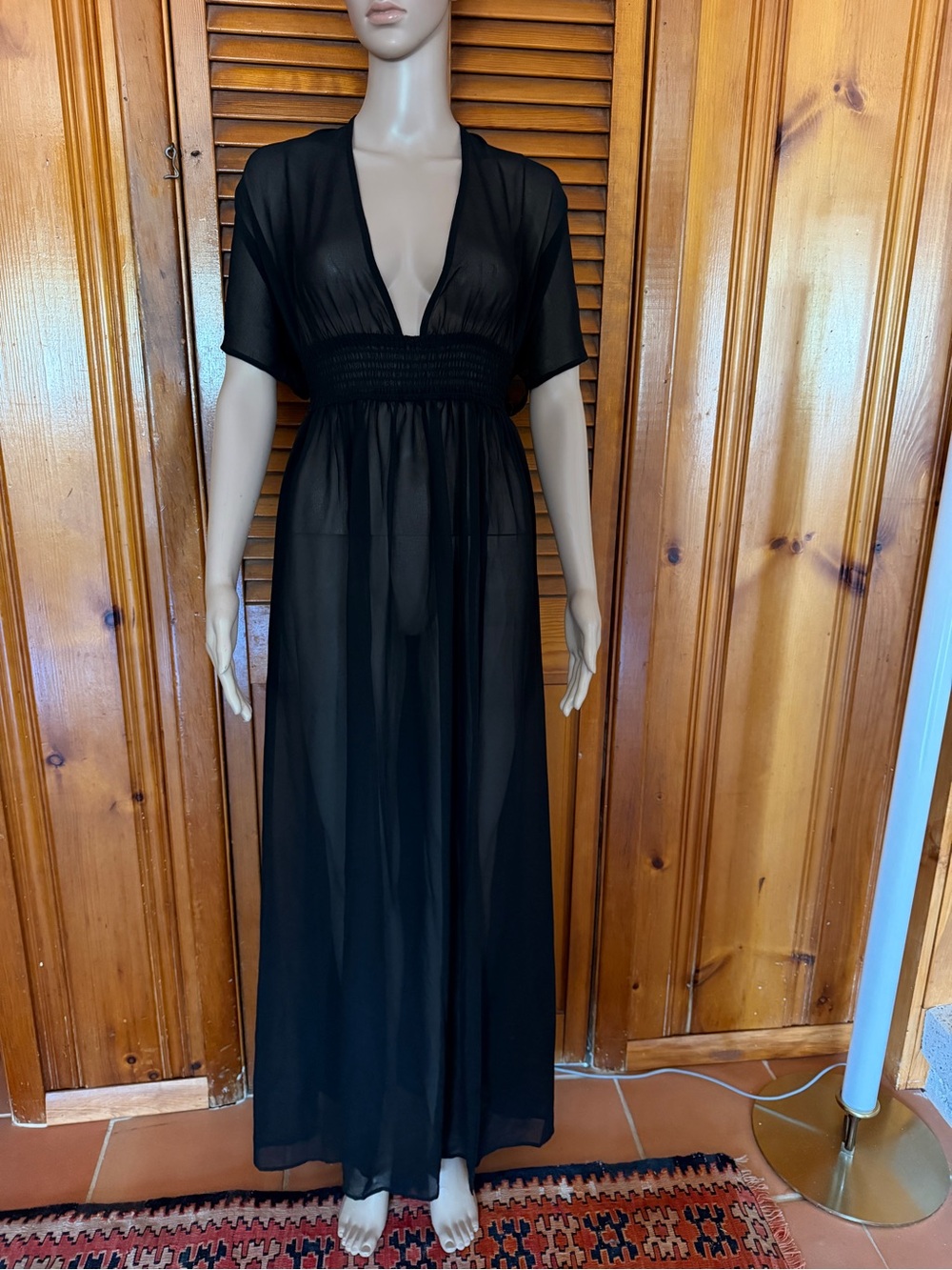 ASOS Black Sheer Chiffon Maxi Dress Plunge Slit Festival Size 12